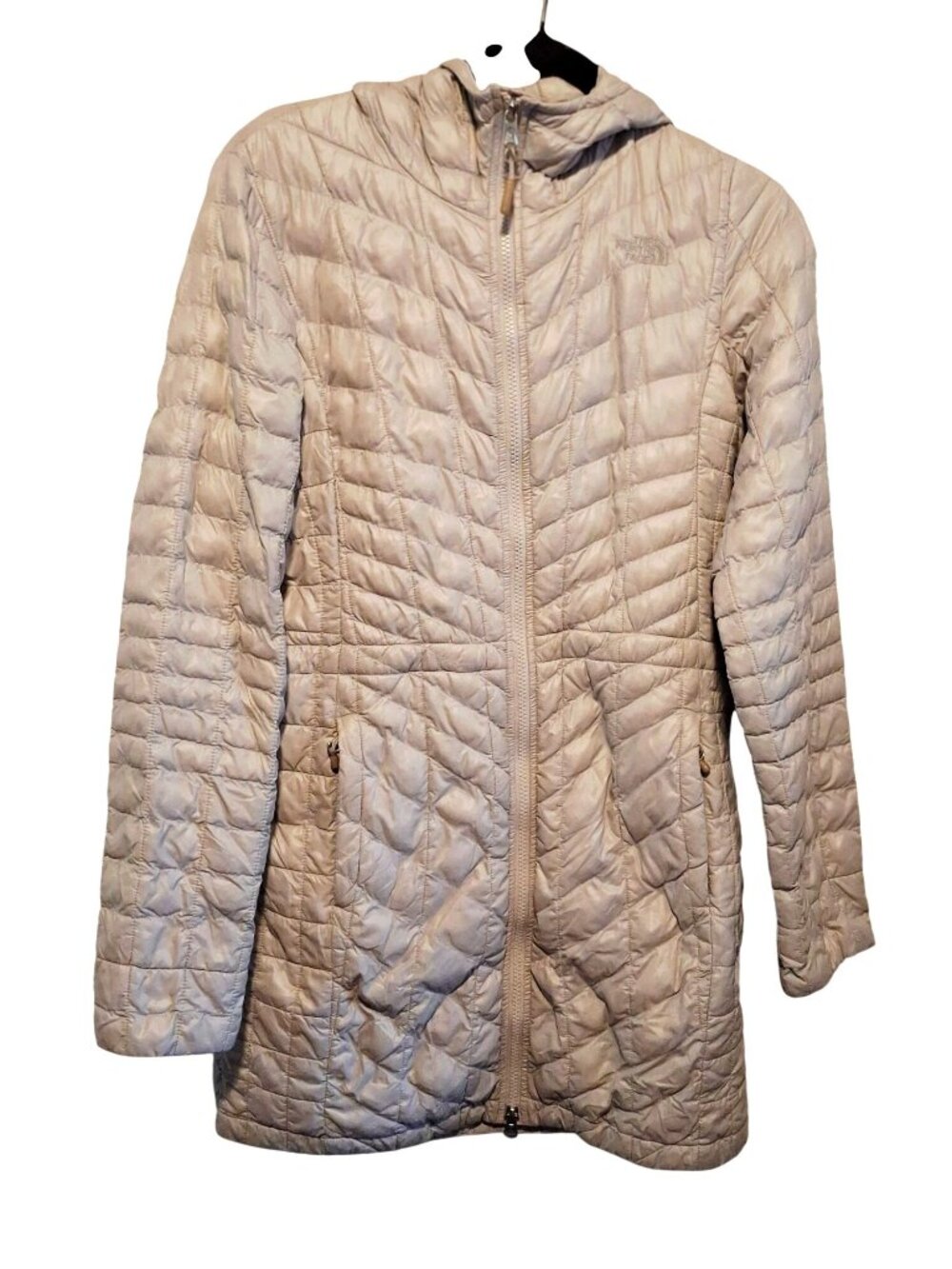 The North Face Womens Quilted Hooded Jacket Beige S Lightweight Nylon